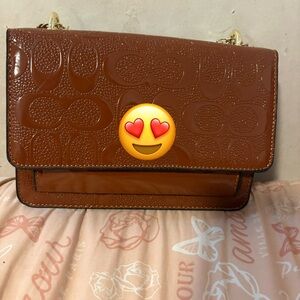 Patent Embossed Flap Crossbody in Brown